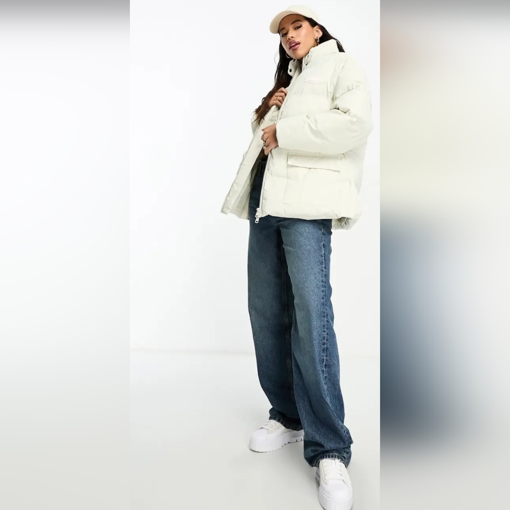 The Couture Club | Oversized pleated puffer jacket | Beige | tie waist | XL